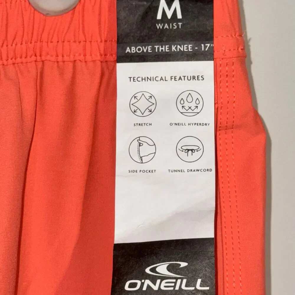 O'Neill Hyperdry Orange Above the Knee Board Shorts, Men's Size M